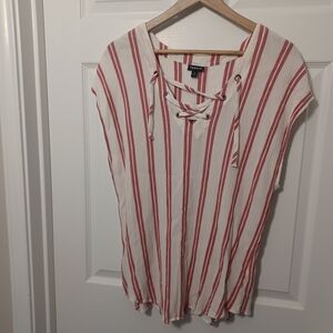 Torrid Red Stripped Lace Front Nautical Blouse Top Sz 2X